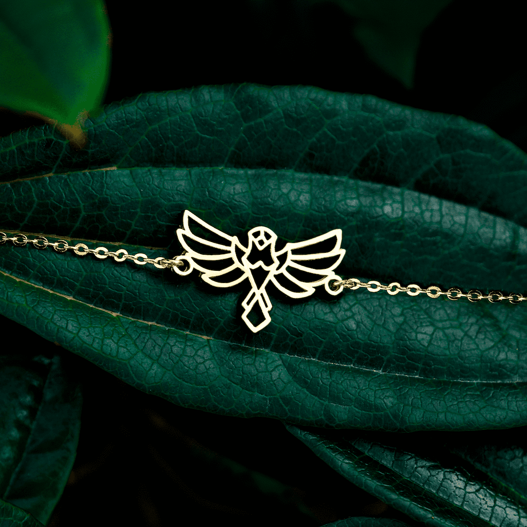 Bracelet Aigle Or Chaîne Fond Feuille