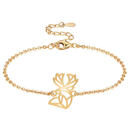 Bracelets Animal Totem Cerf 1 Or chaîne  #Couleur et bracelet_Or avec chaîne #Modèle_Modèle 1