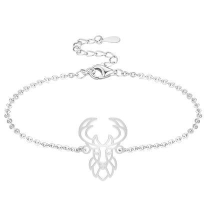 Bracelet cerf argent chaîne #Couleur et bracelet_Argent avec chaîne #Modèle_Modèle 2