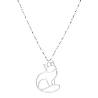 Collier Chat Argent Chaîne #Couleur et collier_Argent avec chaîne