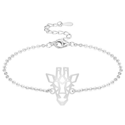Bracelet animal totem girafe argent Chaîne #Couleur et bracelet_Argent avec chaîne