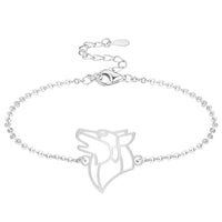 bracelet loup 2 argent chaine #Couleur et bracelet_Argent avec chaîne #Modèle_Modèle 2
