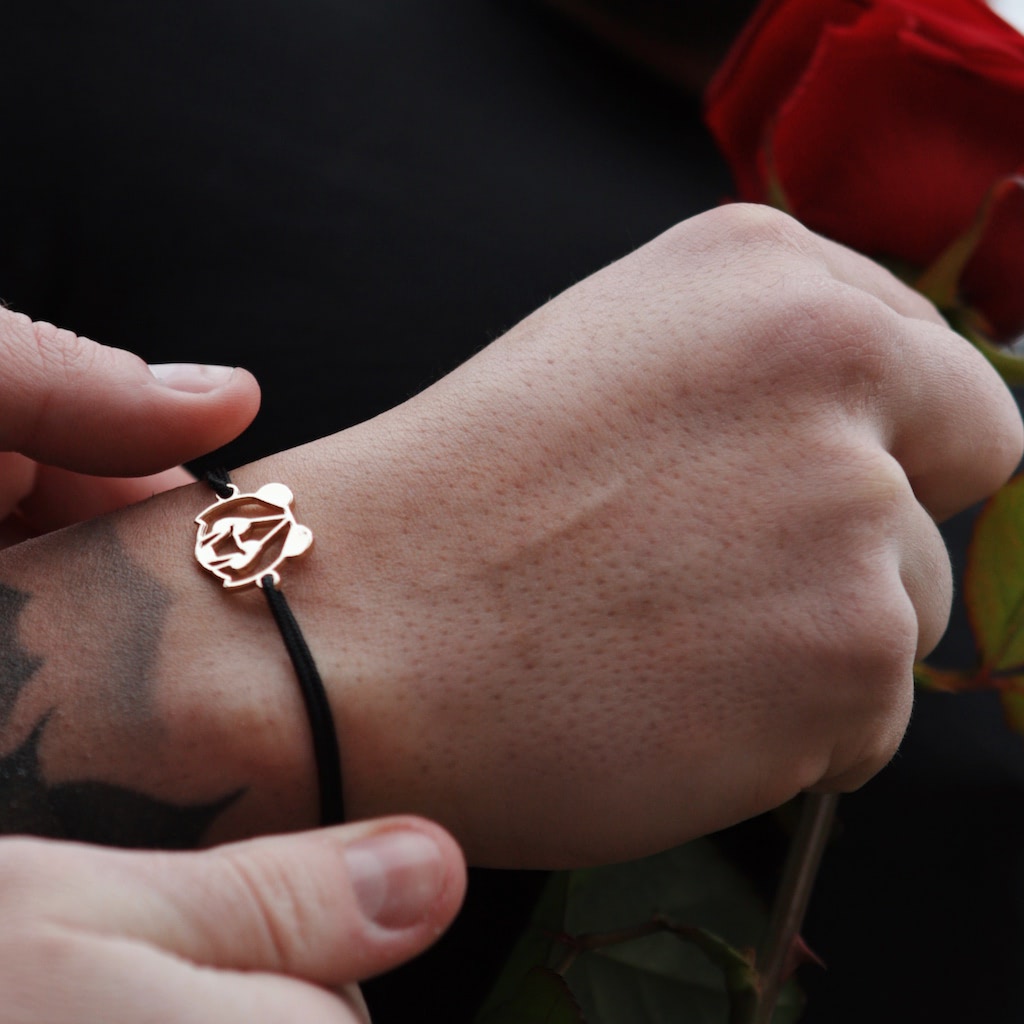 Bracelet Panda Or cordon fleurs