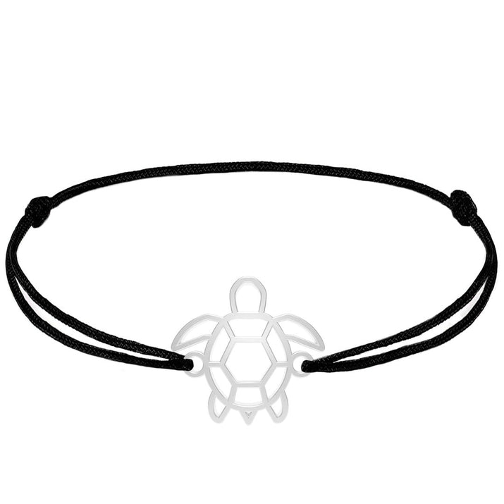 bracelet tortue argent cordon #Couleur et bracelet_Argent avec cordon
